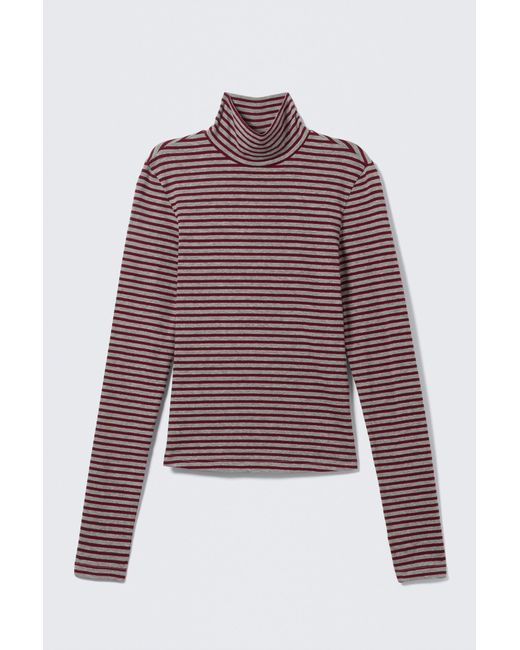 Weekday Purple Fitted Striped Turtleneck Top