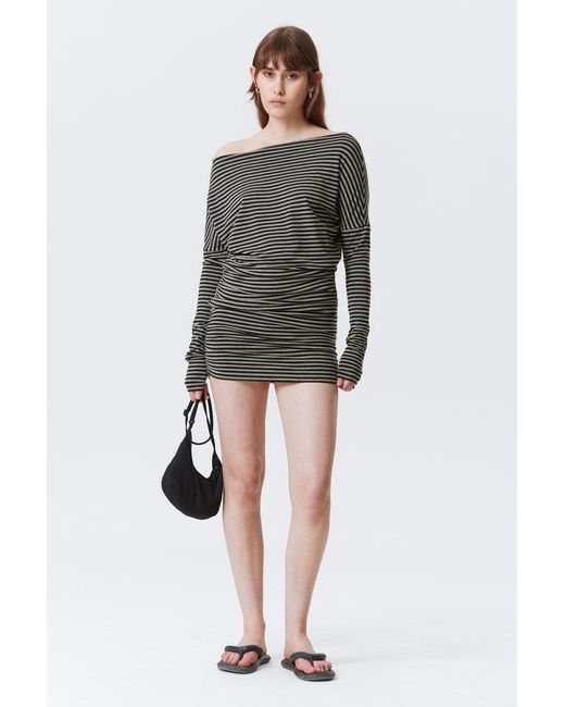Weekday Gray Draped Asymmetric Long-Sleeved Mini Dress