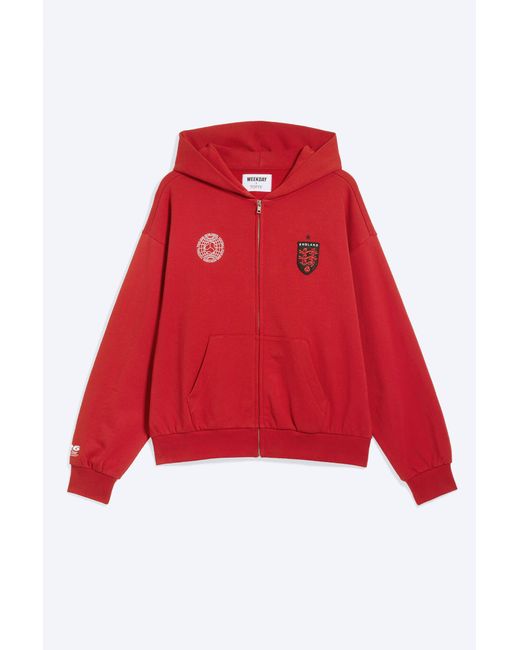 Weekday Red Toffs Loose Fit Zip Football Hoodie England for men