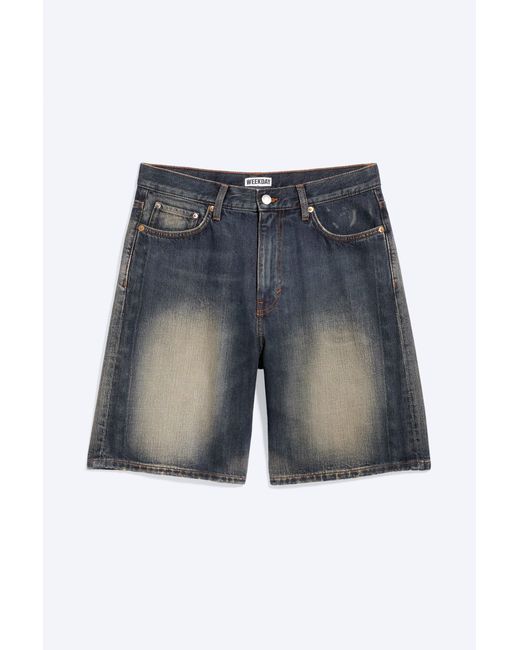 Weekday Black Galaxy Mid Rise Loose Denim Shorts for men