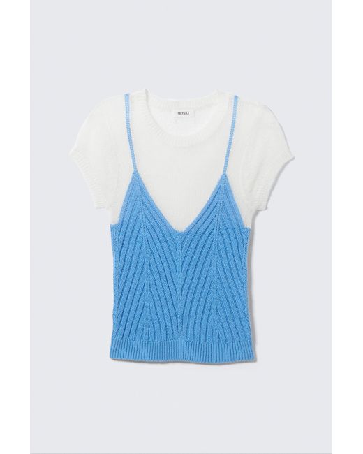 Monki Blue Short-Sleeved Knitted Layered Top