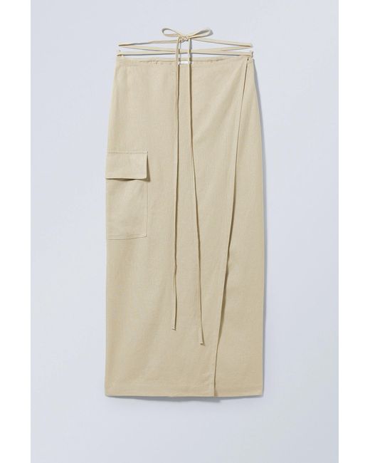 Weekday Natural Fold Linen Mix Long Skirt