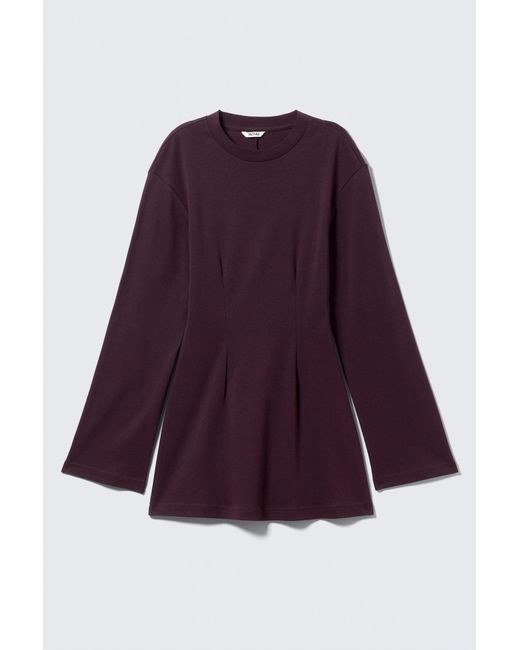 Monki Purple Long-Sleeved Cotton Mini Dress