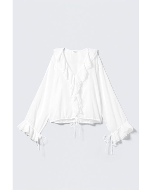 Weekday White Frilled Long-Sleeved Wrap Blouse