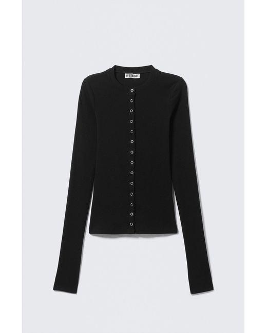 Weekday Black Ribbed Long-Sleeved Cardigan