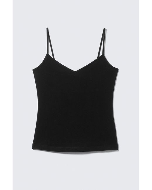 Weekday Black Slim V-Neck Cotton Singlet