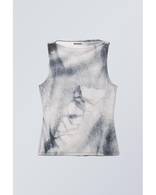 Weekday Blue Annie Boat-Neck Printed Sleeveless Top