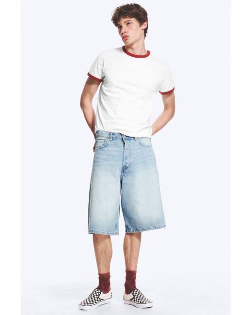 Weekday Blue Astro Mid Rise Loose Baggy Denim Shorts for men
