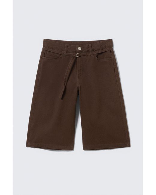 Monki Brown Low Rise Cargo Cotton Twill Jorts