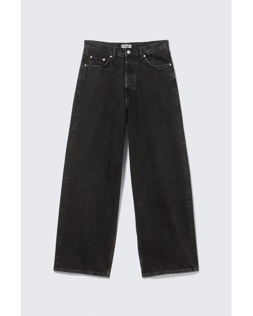 Weekday Black Astro Mid Rise Baggy Faux Leather Pocket Jeans
