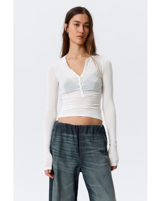 Weekday Gray Slim Long-Sleeved Henley Top