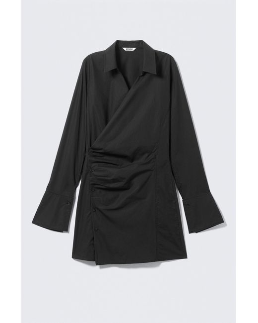 Weekday Black Long-Sleeved Asymmetric Mini Shirt Dress