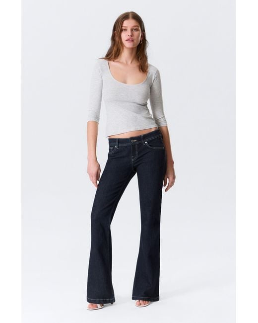 Monki Blue Low Rise Slim Flared Leg Jeans