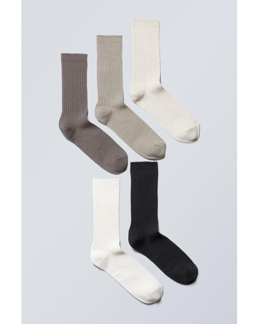 Weekday White 5-pack Rib Socks for men