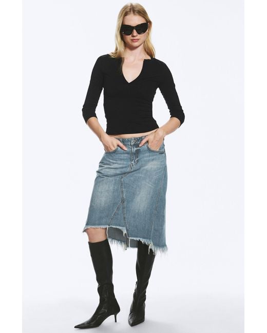 Weekday Blue Low Rise Denim Midi Skirt