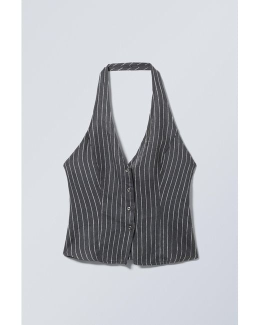 Weekday Black Linen Blend Halter Neck Top