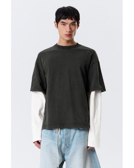 Weekday Black Double-Layered Cotton T-Shirt for men