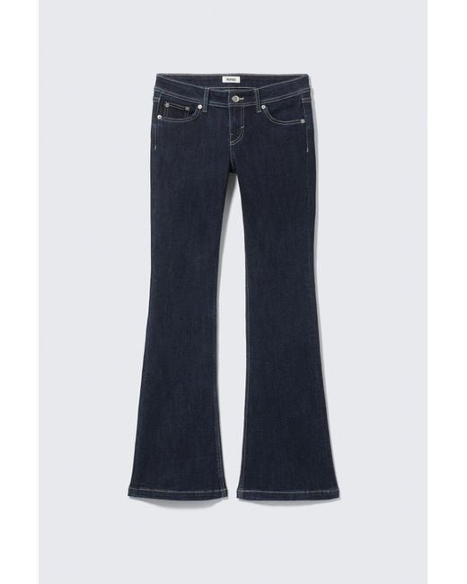 Monki Blue Low Rise Slim Flared Leg Jeans