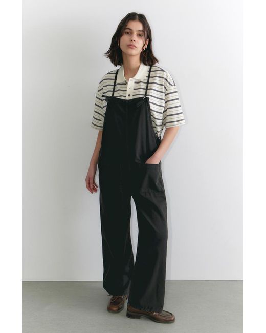 Monki Black Jeans-Latzhose Mit Bindeverschluss