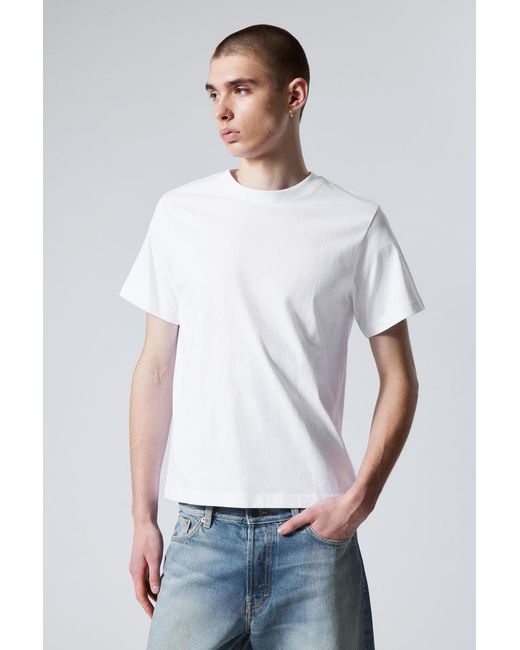 Weekday Kurzes, schweres Boxy-T-Shirt in White für Herren