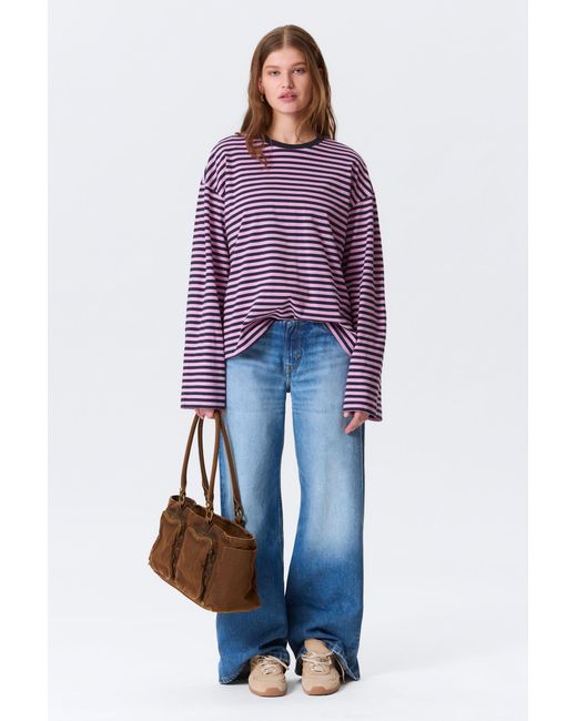 Monki Purple Long-Sleeved Cotton T-Shirt