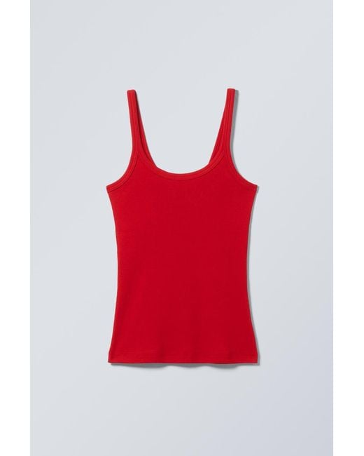 Weekday Red Eng Anliegendes, Geripptes Unterhemd