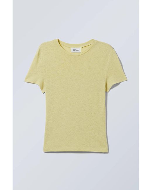 Weekday Yellow Linen Blend Fitted T-shirt