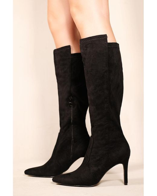 Where's That From Marta Pointed Toe Calf High Boots With Side Zip in Black  | Lyst