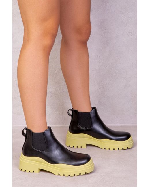 Where's That From Cher Chunky Sole Ankle Chelsea Boots in Yellow | Lyst