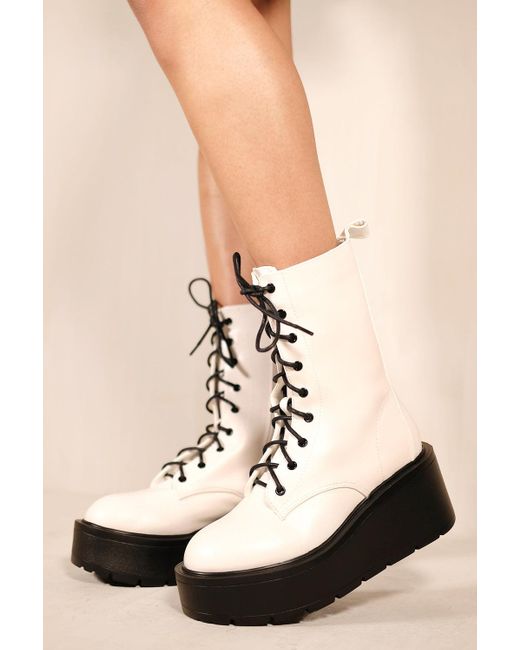 Where's That From Viviana Chunky Sole Platform Lace Up Ankle Boots in White  | Lyst
