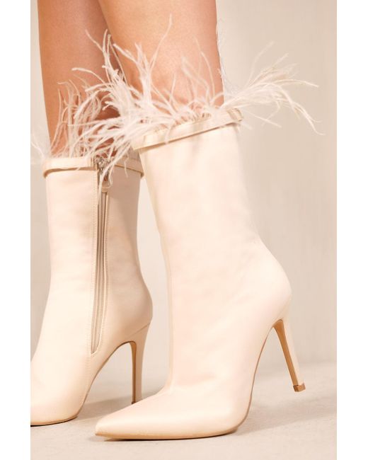 Where's That From Bellie Pointed Toe High Heel Calf Boots With Feather ...