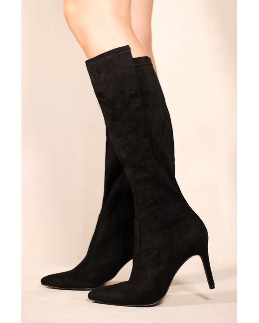 Where's That From Marta Pointed Toe Calf High Boots With Side Zip in Black  | Lyst