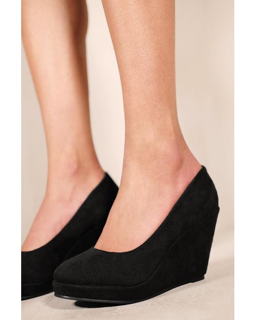 Where's That From Luisa Platform Wedge Heel Court Shoes in Black | Lyst