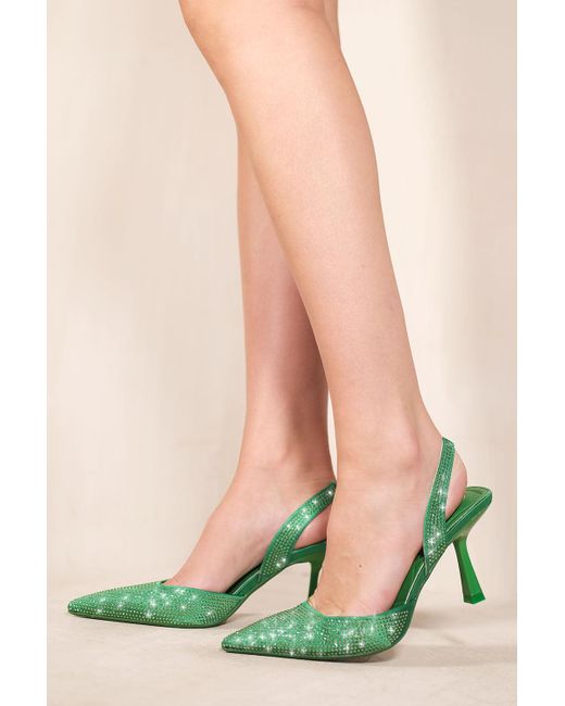 Where's That From Riella Pointed Toe Heel Sandals With Diamante Detail &  Slingback in Green | Lyst