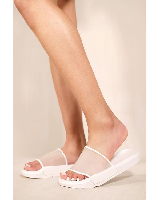 Where's That From Rosana Slip On Flat Clear Strap Sliders Sandals in White  | Lyst