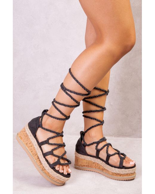 black tie up flatforms