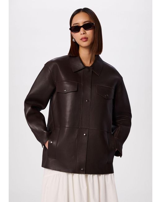 Whistles Brown Petite Clean Bonded Leather Jacket