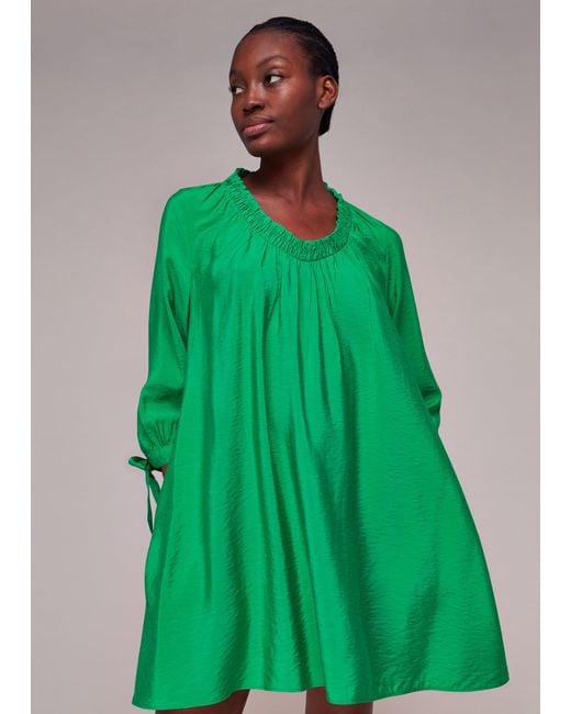 Whistles Green Lydia Gathered Trapeze Dress