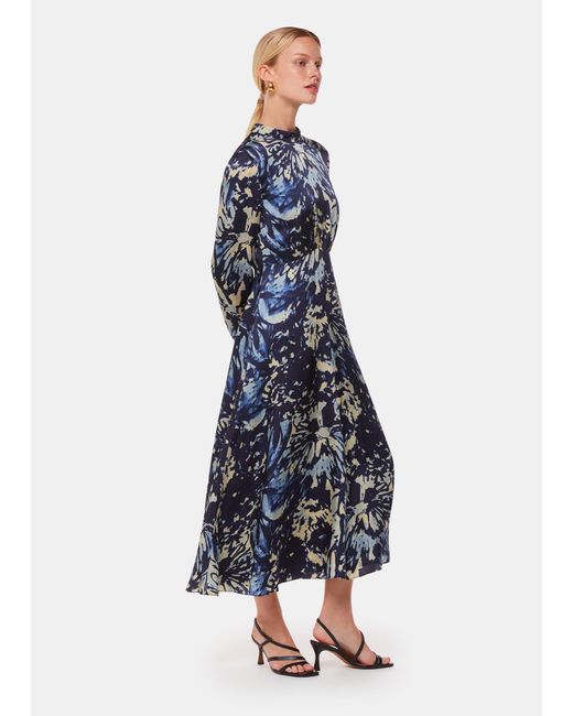 Whistles Blue Dazzled Floral Satin Dress