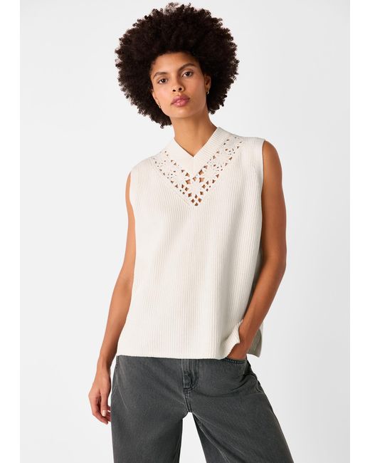 Whistles White Floral Crochet V Neck Tank