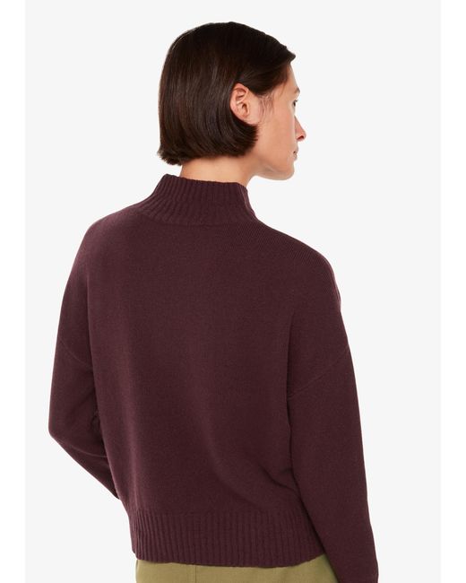 Whistles Red Wool Double Trim Funnel Neck