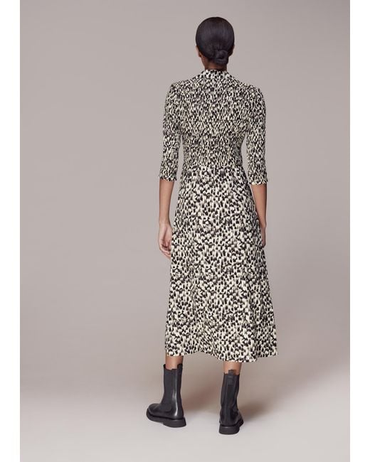 Whistles Gray Speeding Squares Shirred Dress