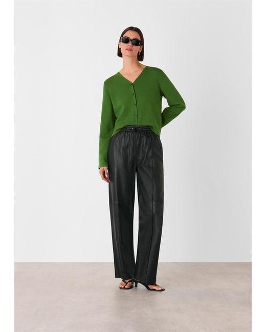 Whistles Green V Neck Button Front Cardigan