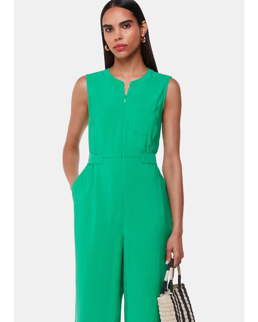 Whistles Green Josie Zip Front Jumpsuit