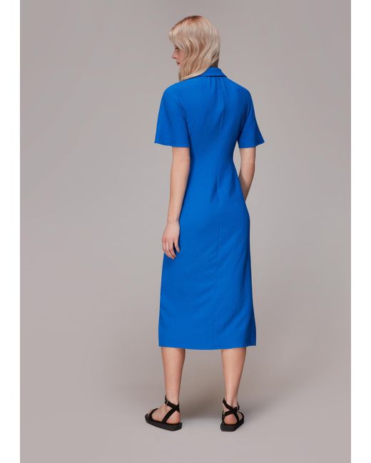 Whistles Blue Textured Gathered Detail Dress