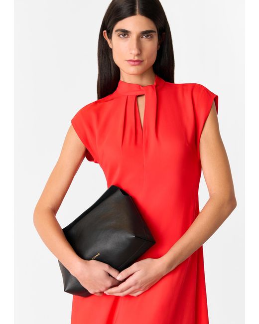 Whistles Red Twist Neck Crepe Midi Dress