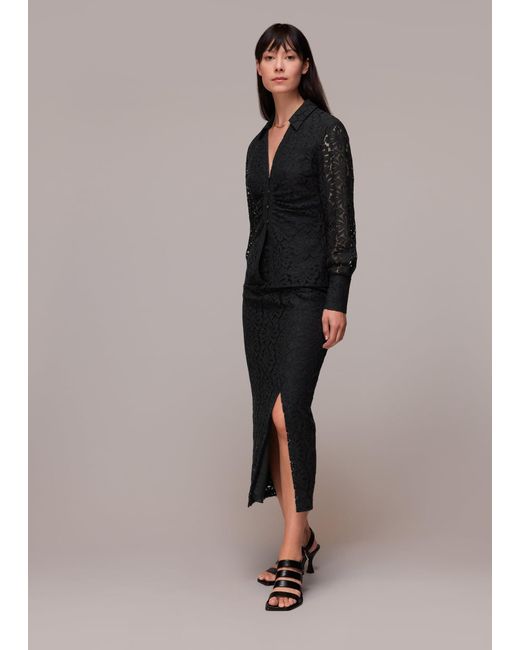 Whistles Black Lace Column Skirt