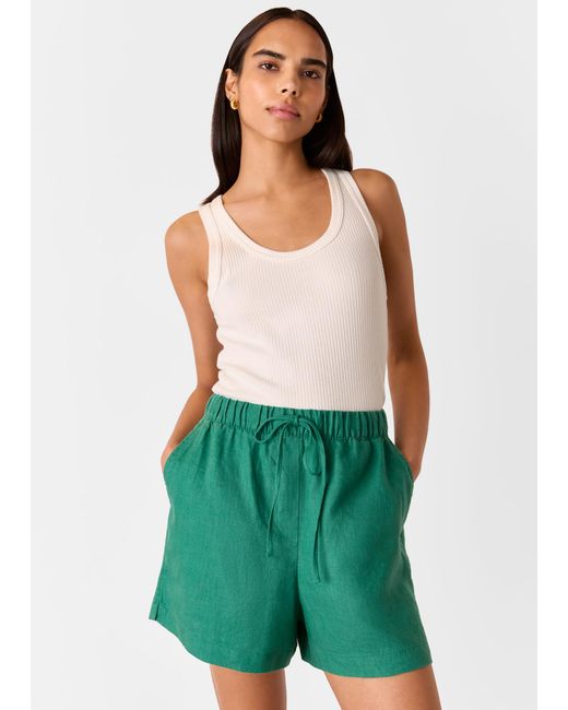 Whistles Green Linen Elasticated Short
