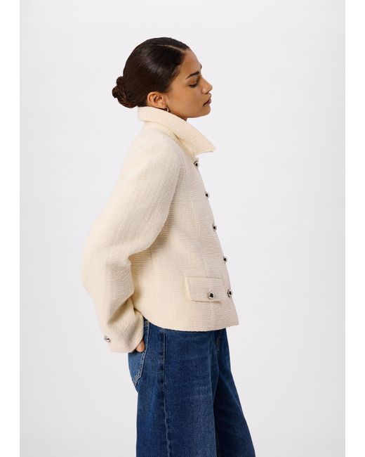 Whistles White Petite Cropped Boucle Jacket