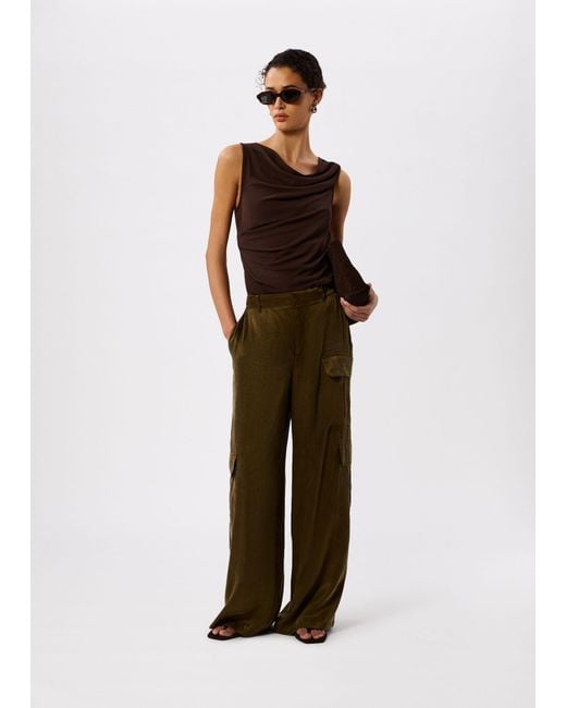 Whistles Brown Drape Neck Jersey Top